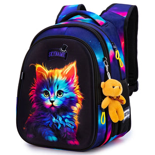 Kid's Girl Nylon Zipper Closure Cartoon Pattern School Backpack