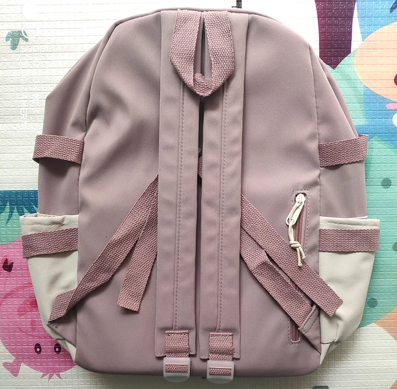 Kid's Girl Canvas Zipper Closure Mixed Colors School Backpack