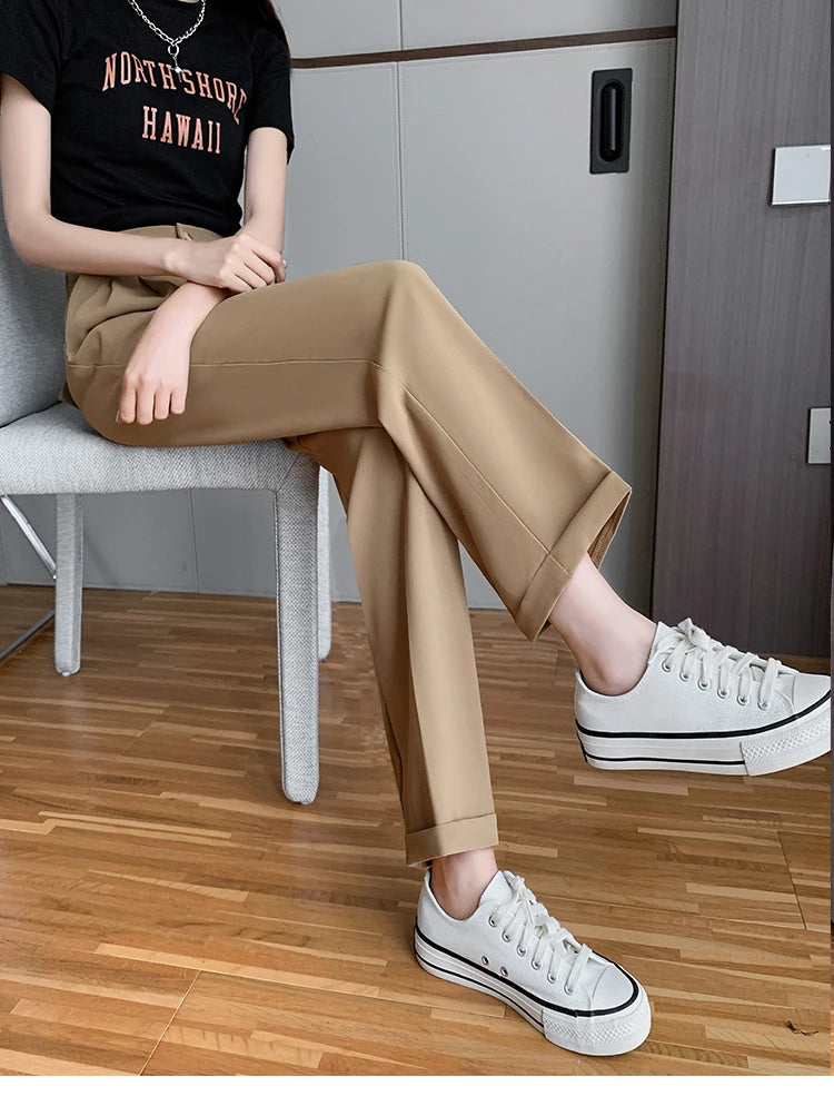 Women's Polyester High Waist Zipper Fly Closure Solid Pattern Pants