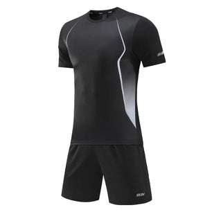 Men's Polyester O-Neck Short Sleeve Printed Breathable Sports Set