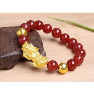 Men's Stone Round Pattern Bezel Setting Ethnic Pixiu Bracelet