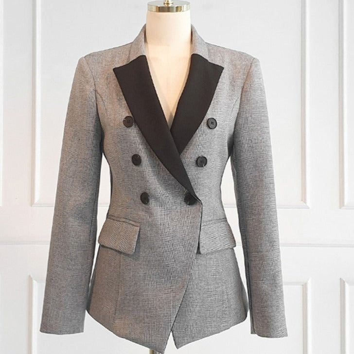 Women's Cotton Full Sleeves Double Breasted High Waist Blazer Set