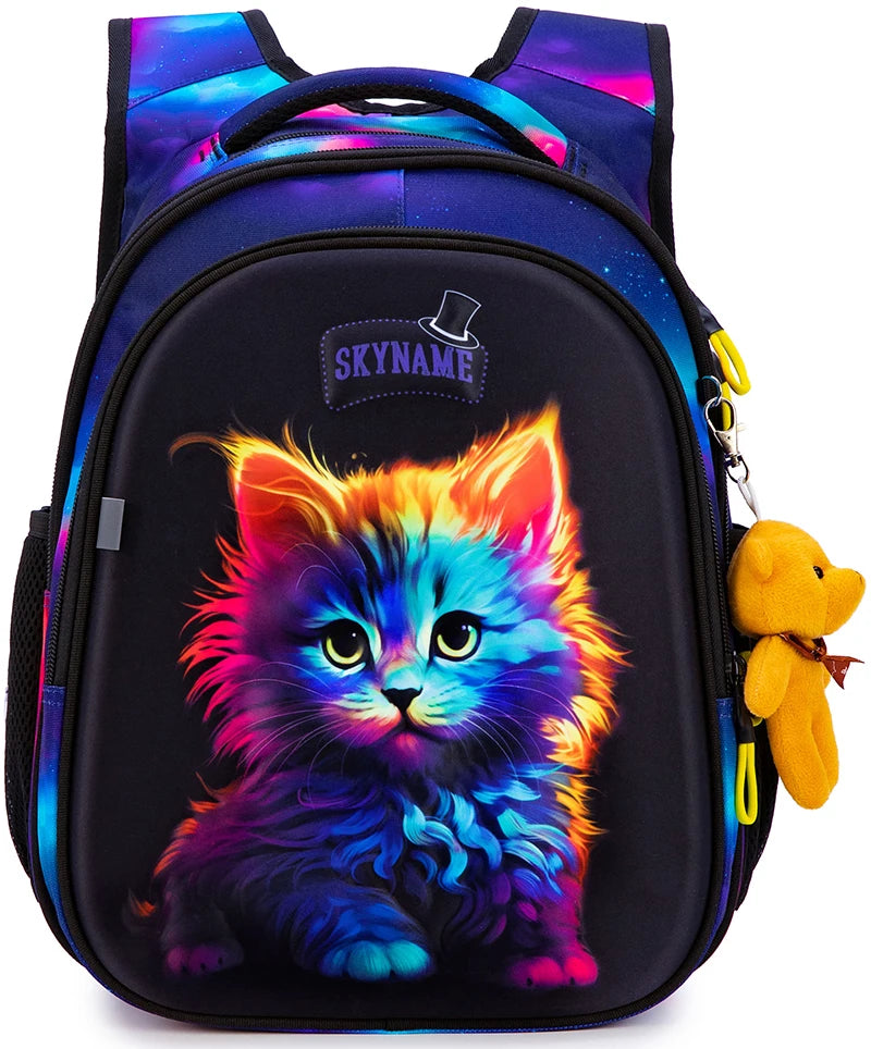 Kid's Girl Nylon Zipper Closure Animal Pattern School Backpack