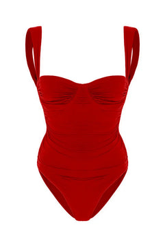 Women's Polyester Sweetheart-Neck Solid Pattern Bathing One-Piece