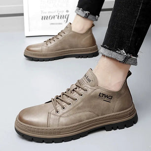 Men's PU Leather Round Toe Lace-Up Closure Casual Wear Shoes