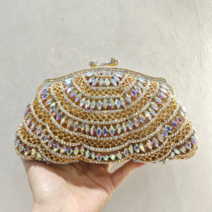 Women's Metallic Hasp Closure Rhinestone Trendy Wedding Clutch