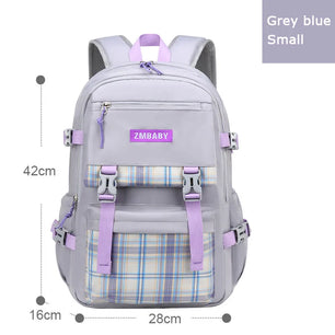 Kid's Canvas Zipper Closure Plaid Pattern Trendy School Backpack