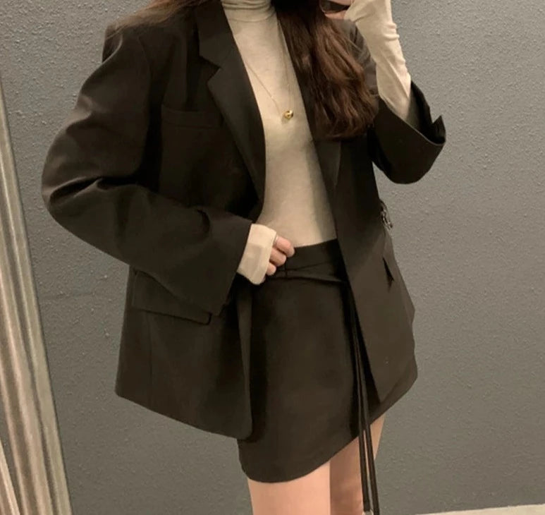 Women's Cotton Notched Collar Full Sleeves Vintage Blazer Set