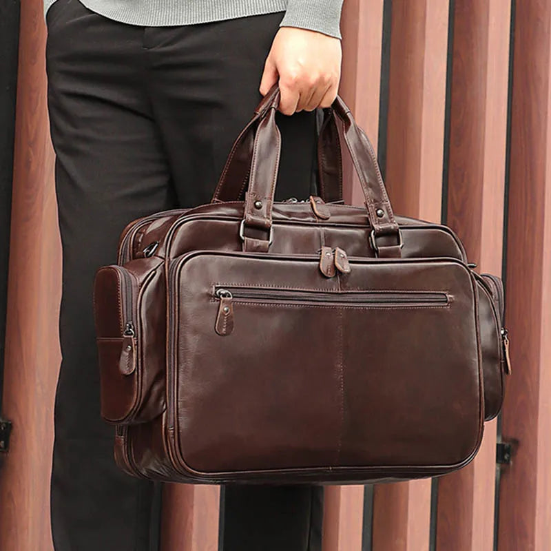 Men's Genuine Leather Zipper Closure Solid Pattern Shoulder Bag