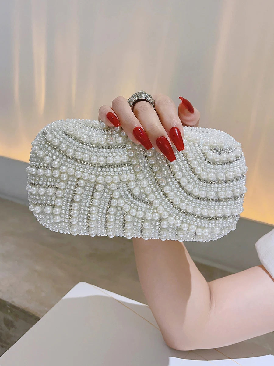 Women's Metallic Hasp Closure Rhinestone Classic Wedding Clutch