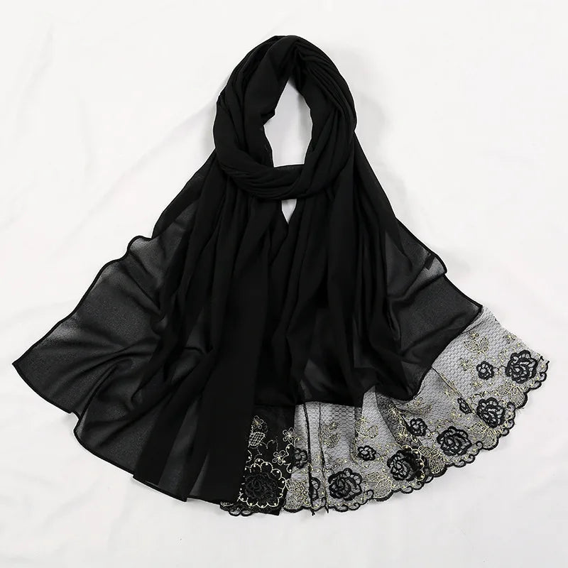 Women's Polyester Head Wrap Embroidered Trendy Tassel Scarf