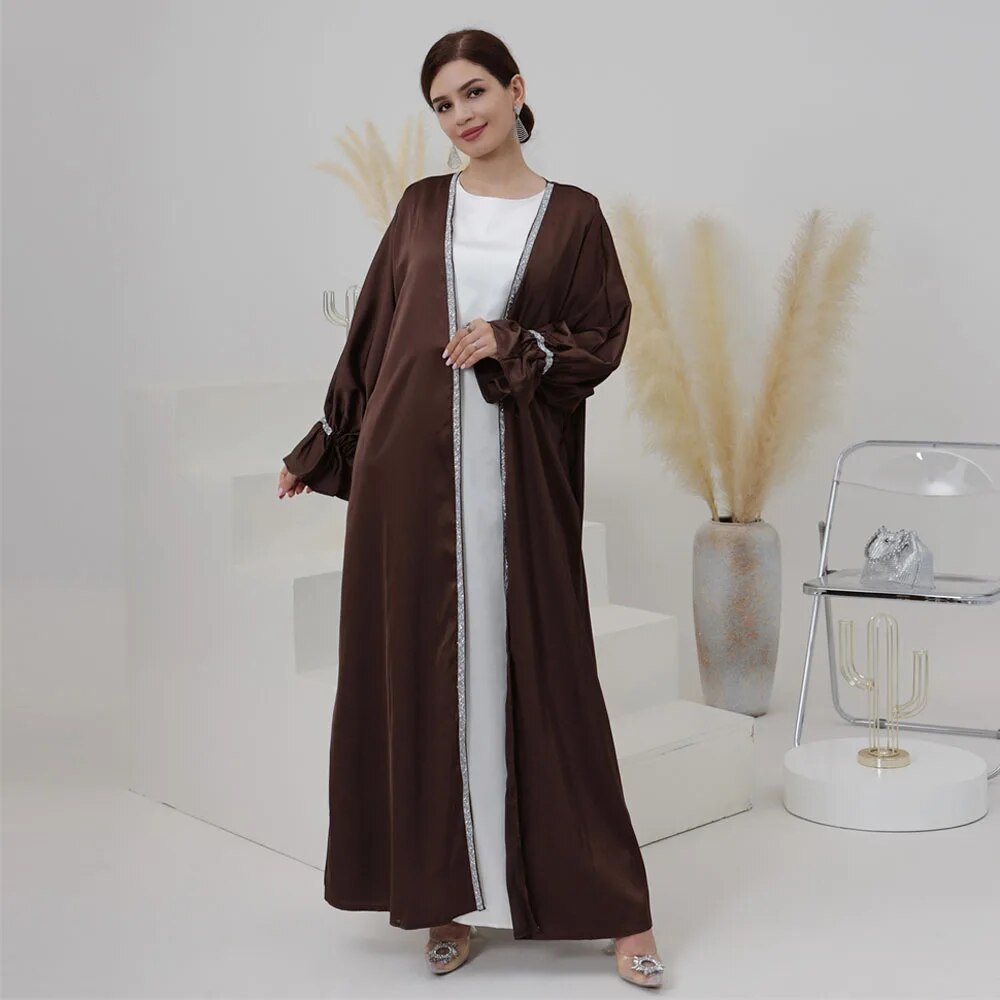 Women's Arabian O-Neck Polyester Full Sleeve Solid Open Abaya