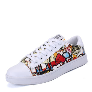 Men's Leather Round Toe Lace-up Closure Printed Casual Shoes