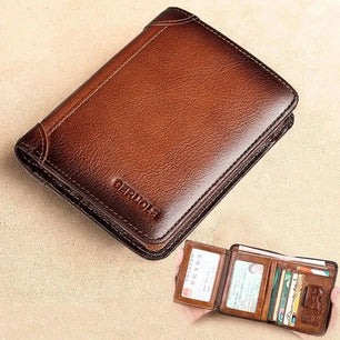 Men's Genuine Leather Solid Pattern Card Holder Trendy Wallets