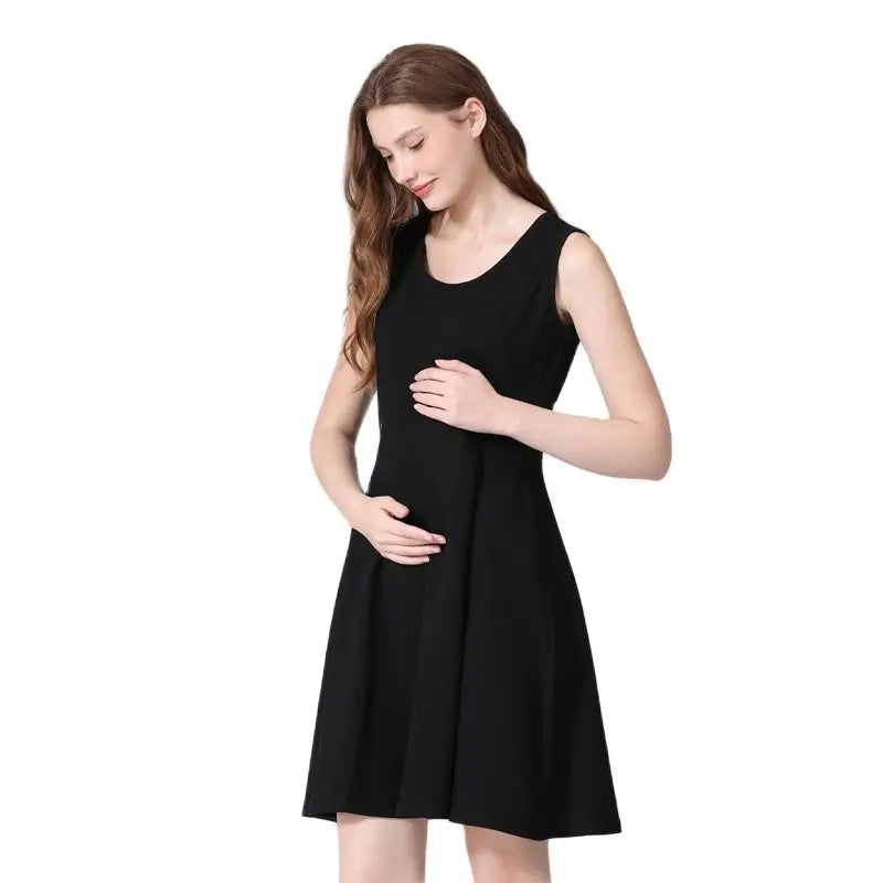 Women's Cotton O-Neck Sleeveless Floral Pattern Maternity Dress