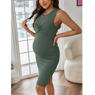 Women's Polyester O-Neck Sleeveless Solid Pattern Maternity Dress