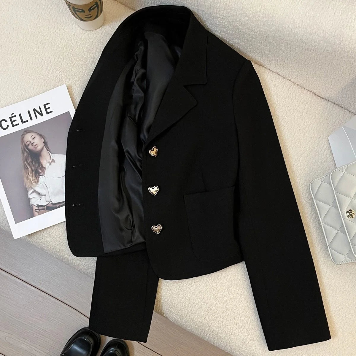 Women's Polyester Notched Full Sleeves Single Breasted Blazer