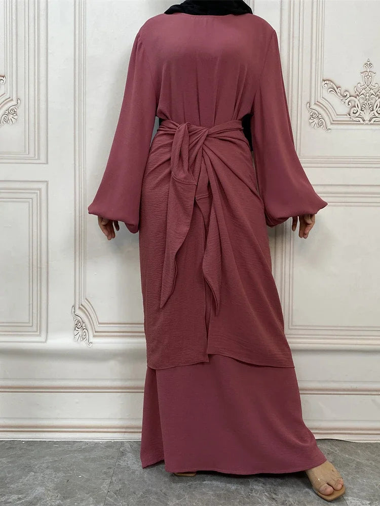 Women's Arabian Polyester Full Sleeves Solid Pattern Long Dress