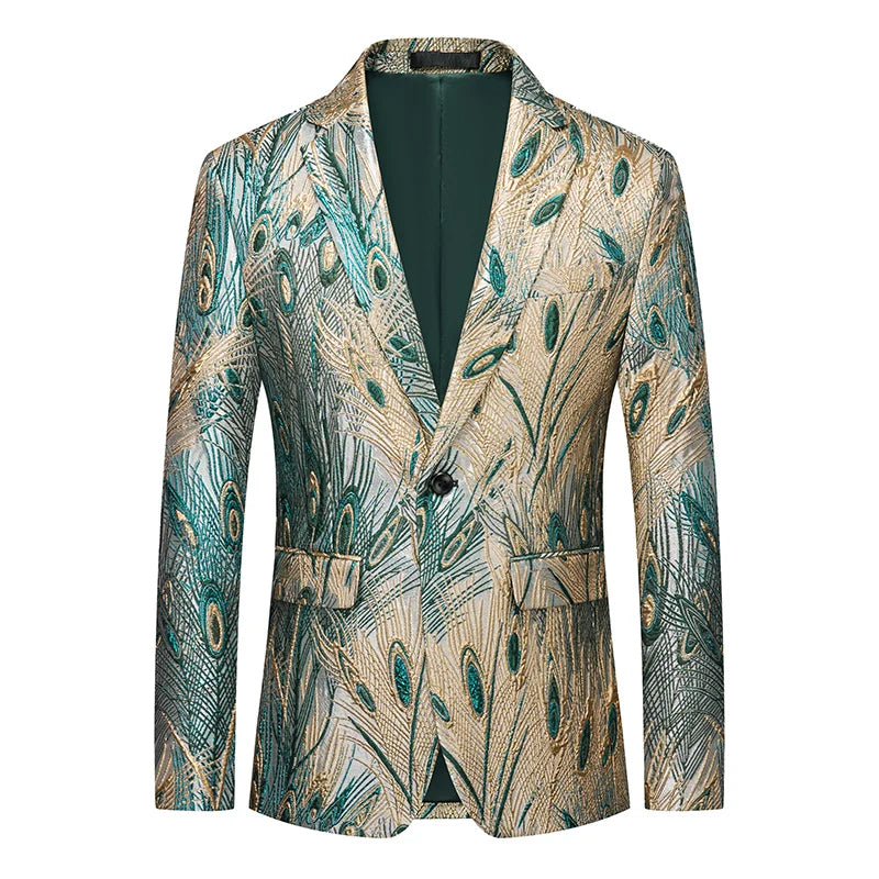 Men's Notched Collar Long Sleeve Printed Single Breasted Blazers