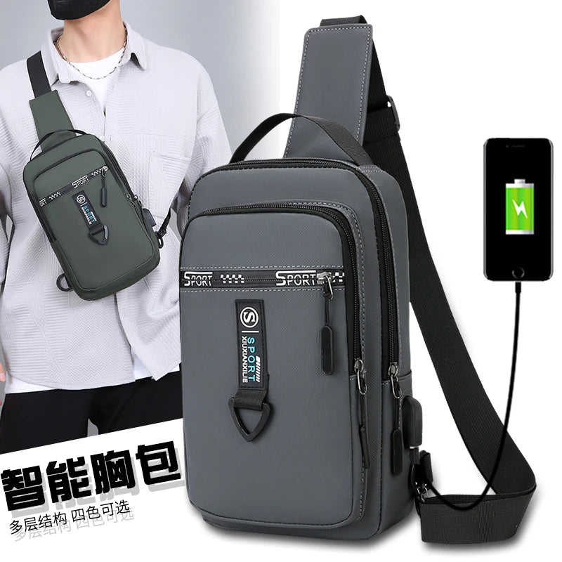 Men's Oxford Zipper Closure Silt Pocket Crossbody Shoulder Bag