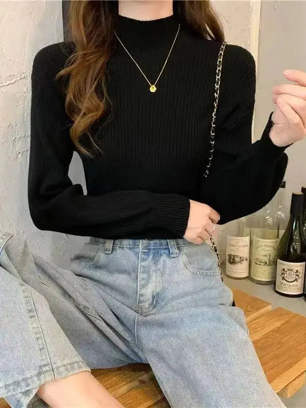 Women's Acrylic Mock Neck Long Sleeves Casual Wear Sweaters