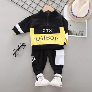 Kid's Boys Cotton Stand Collar Long Sleeves Casual Two-Piece Suit