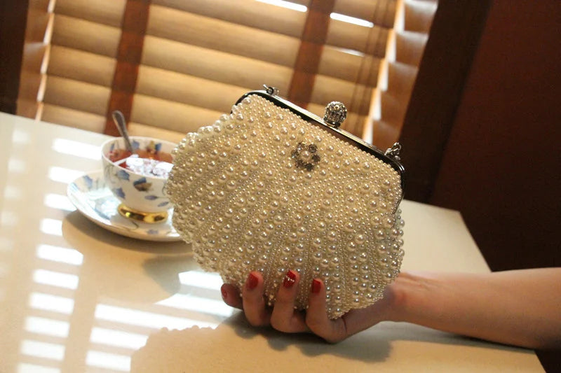 Women's Felt Pearl Pattern Rhinestone Classic Wedding Clutch