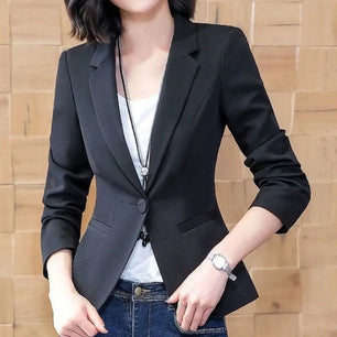 Women's Polyester Notched Collar Long Sleeve Single Button Blazer