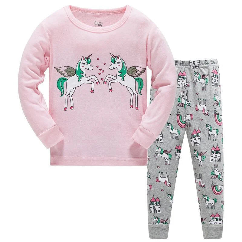 Kid's Girl Spandex O-Neck Long Sleeve Trendy Sleepwear Pajama Set