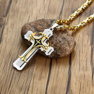 Men's 100% Stainless Steel Link Chain Cross Pendant Necklace