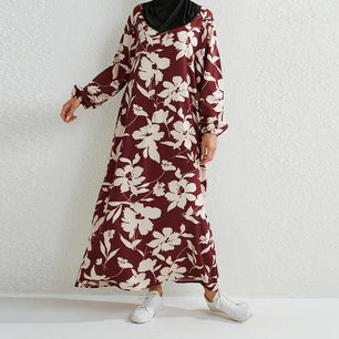 Women's Arabian Polyester Full Sleeve Floral Pattern Casual Abaya