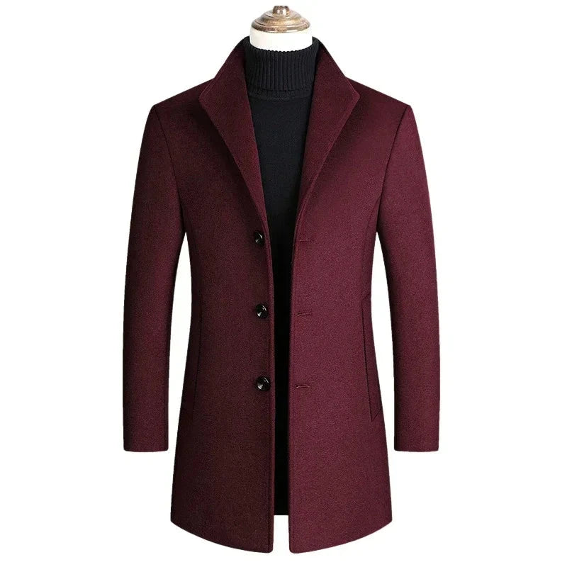 Men's Wool Turn-Down Collar Full Sleeves Single Breasted Coat