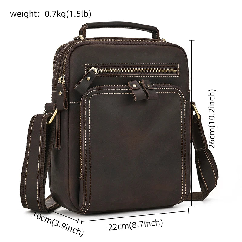 Men's Genuine Leather Solid Pattern Hasp Closure Shoulder Bag