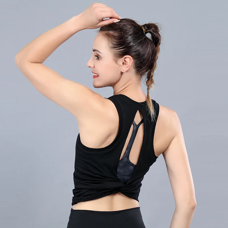 Women's Nylon O-Neck Sleeveless Push Up Yoga Workout Crop Top