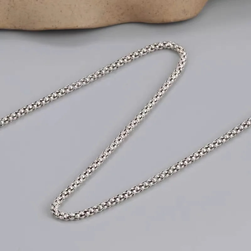 Men's 925 Sterling Silver Popcorn Chain Geometric Pattern Necklace