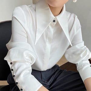 Women's Turn-down Collar Acetate Solid Pattern Elegant Blouses