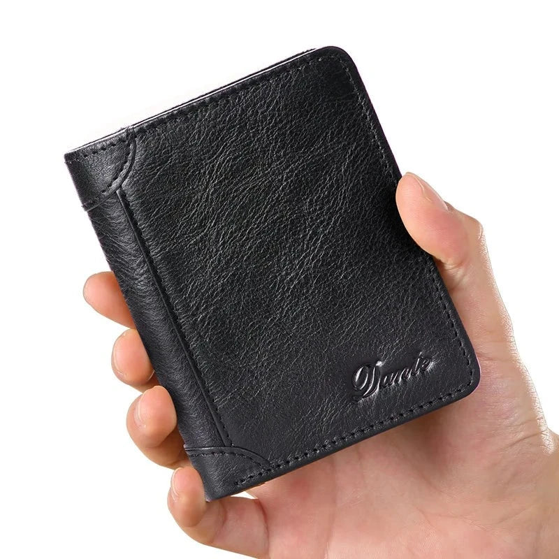 Men's Genuine Leather Solid Pattern Slot Pocket Trendy Wallets