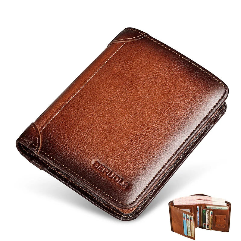 Men's Genuine Leather Card Holder Letter Pattern Trendy Wallets