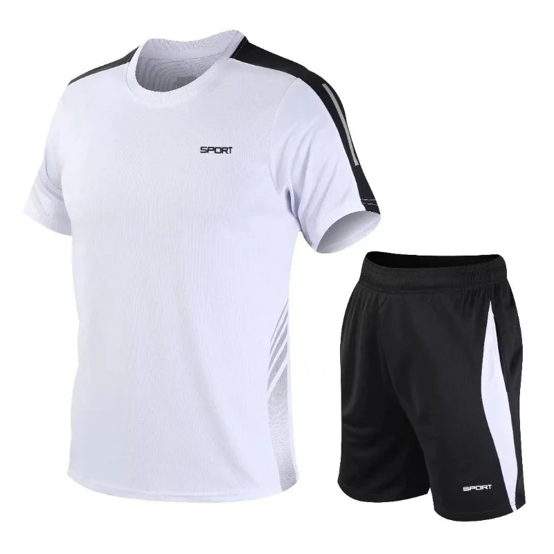 Men's Spandex O-Neck Short Sleeves Fitness Sports Jogging Set