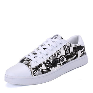 Men's Leather Round Toe Lace-up Closure Printed Casual Shoes