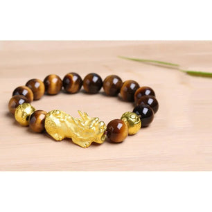 Men's Stone Round Pattern Bezel Setting Ethnic Pixiu Bracelet