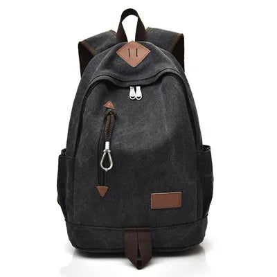 Men's Canvas Zipper Closure Solid Pattern Silt Pocket Backpack