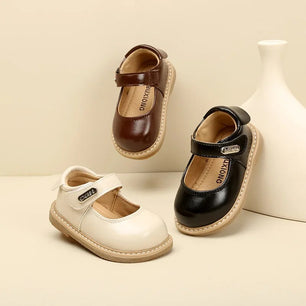 Baby's Leather Round Toe Hook Loop Closure Solid Pattern Shoes