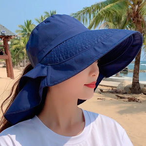 Women's Cotton Solid Pattern Sun Protection Trendy Beach Hat