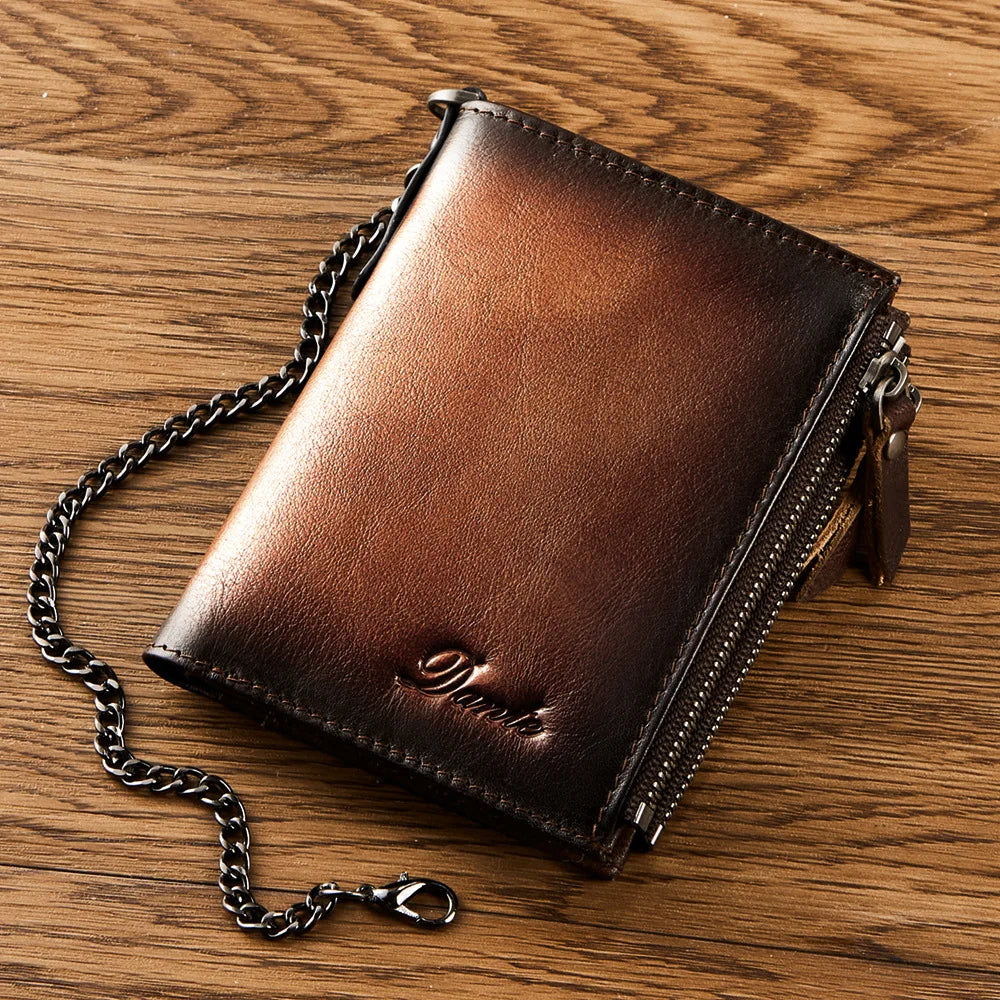 Men's Genuine Leather Zipper Closure Card Holder Casual Wallet