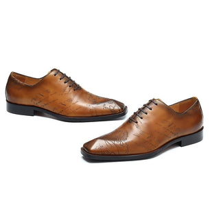 Men's Genuine Leather Square Toe Lace-up Closure Formal Shoes