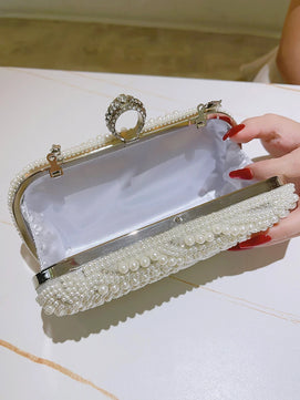 Women's Metallic Hasp Closure Rhinestone Classic Wedding Clutch