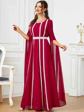 Women's Arabian Polyester Full Sleeves Solid Pattern Casual Dress