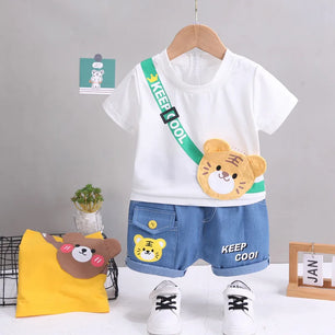 Kid's Cotton O-Neck Short Sleeves Pullover Closure Casual Clothes