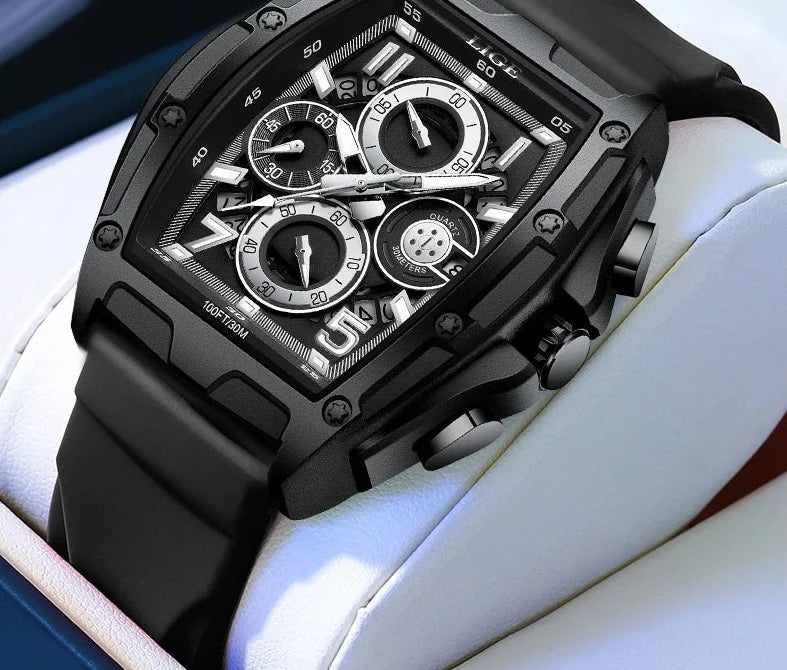 Men's Stainless Steel Buckle Clasp Waterproof Quartz Watches